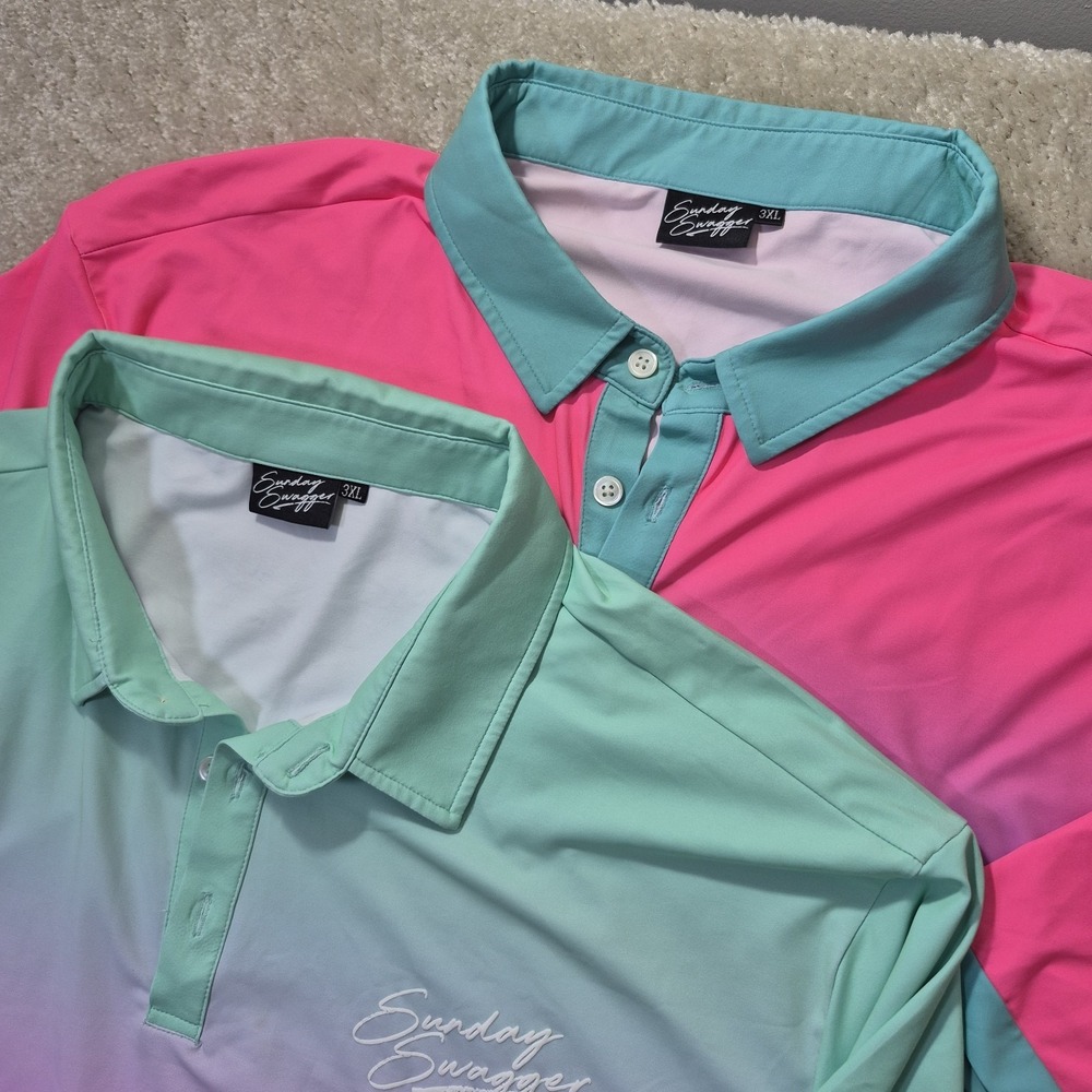 Sunday Swagger Polo Shirt Mens 3XL LOT Of 2 Ombre Tropical Performance Golf Logo